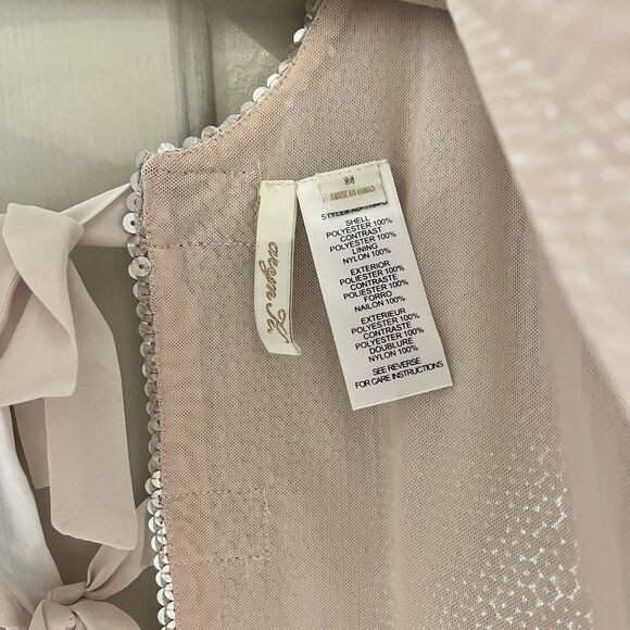 Aryn K Wom Sz Med Matte Sequin Champagne Short Sleeve Poncho Coquette Bow EUC - Picture 10 of 15